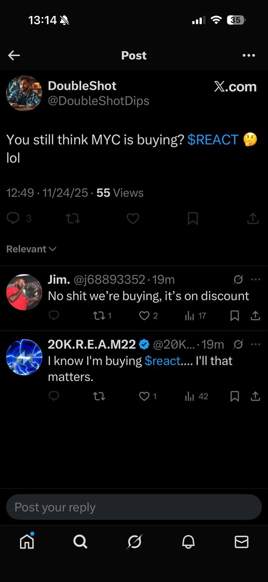 Z3R0_A1M's tweet image. If you base your investment choices on if a particular group is buying or selling, you&apos;ve done zero research. 

$REACT has a solid product, no VCs, and top tier partnerships. A good pick scales on its own because it&apos;s a good pick.

@MYC_NETWORK just has an eye for quality