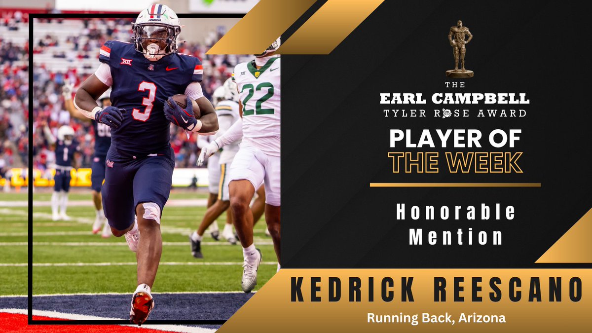 Week 13 Honorable Mention: <a href="/ArizonaFBall/">Arizona Football</a> RB Kedrick Reescano (New Caney HS, TX) #BearDown <a href="/KedrickReescano/">King Ked👑</a>