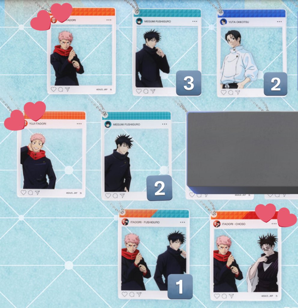 【交換】　呪術廻戦
ハピクロ　おでかけチャーム　アクリルチャーム

譲】　伏黒＆虎杖・伏黒A3B2・⚪︎乙骨2

求】　虎杖A2・虎杖B1・虎杖＆脹相

⚪︎は無印含めて優先。
郵送となります。よろしくお願いいたします。