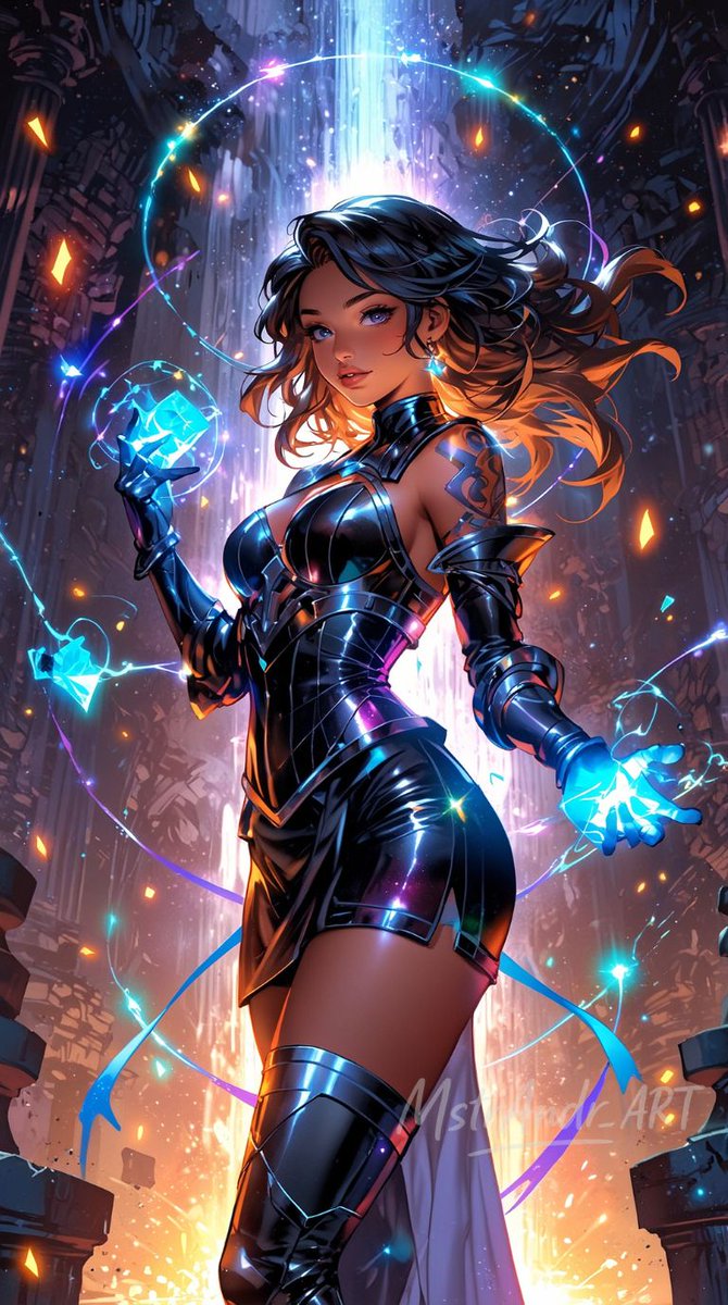 ArtGeneratAI's tweet image. The Arcane Weaver of Neon Spells.
#Sorceress #Magic #AIart #anime #MstrAndr_ART