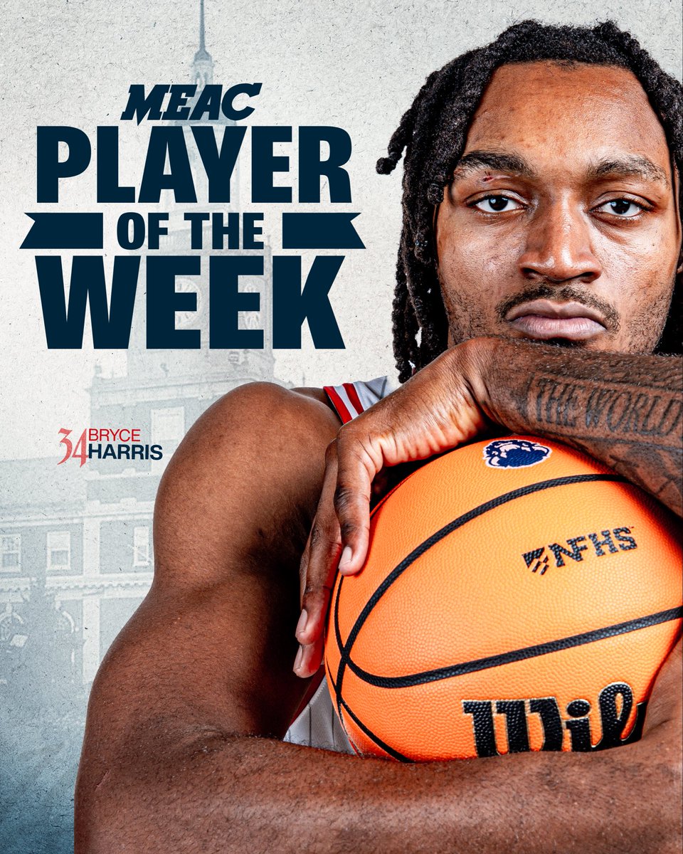 HUMensBB's tweet photo. MEAC PLAYER OF THE WEEK! 🏆

That’s what happens when you dominate the court! Congrats to Bryce Harris on earning MEAC’s top weekly honor.

#dreamfactory🦬🔵🔴 
#howarduniversity 
#MEAC https://t.co/mASHEahH6q