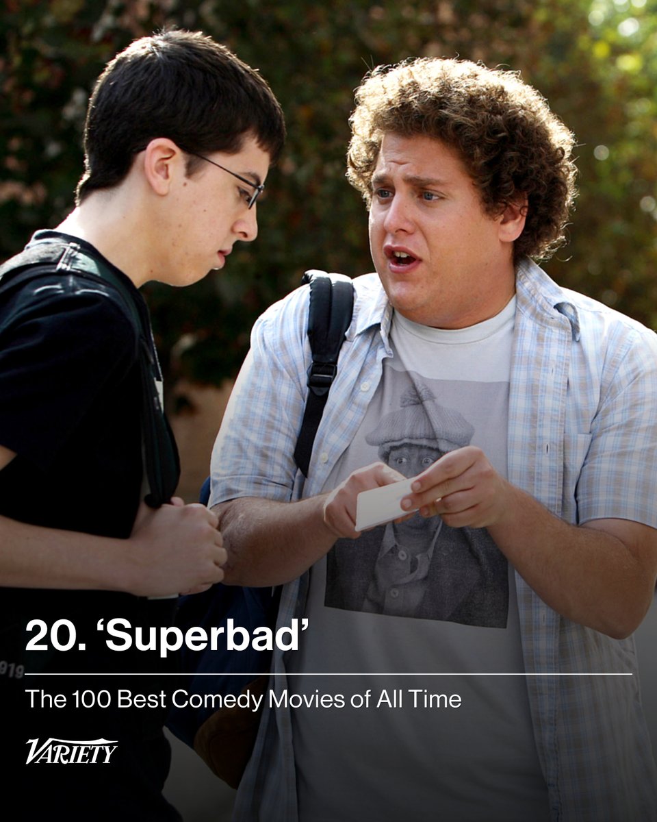Variety's tweet image. The 100 Greatest Comedy Movies of All Time: #Superbad

Is there another coming-of-age comedy as relatable as the gloriously raunchy, surprisingly sweet “Superbad”? After all, most of us weren’t jocks or homecoming queens in high school. We were a lot more like Evan (Michael…