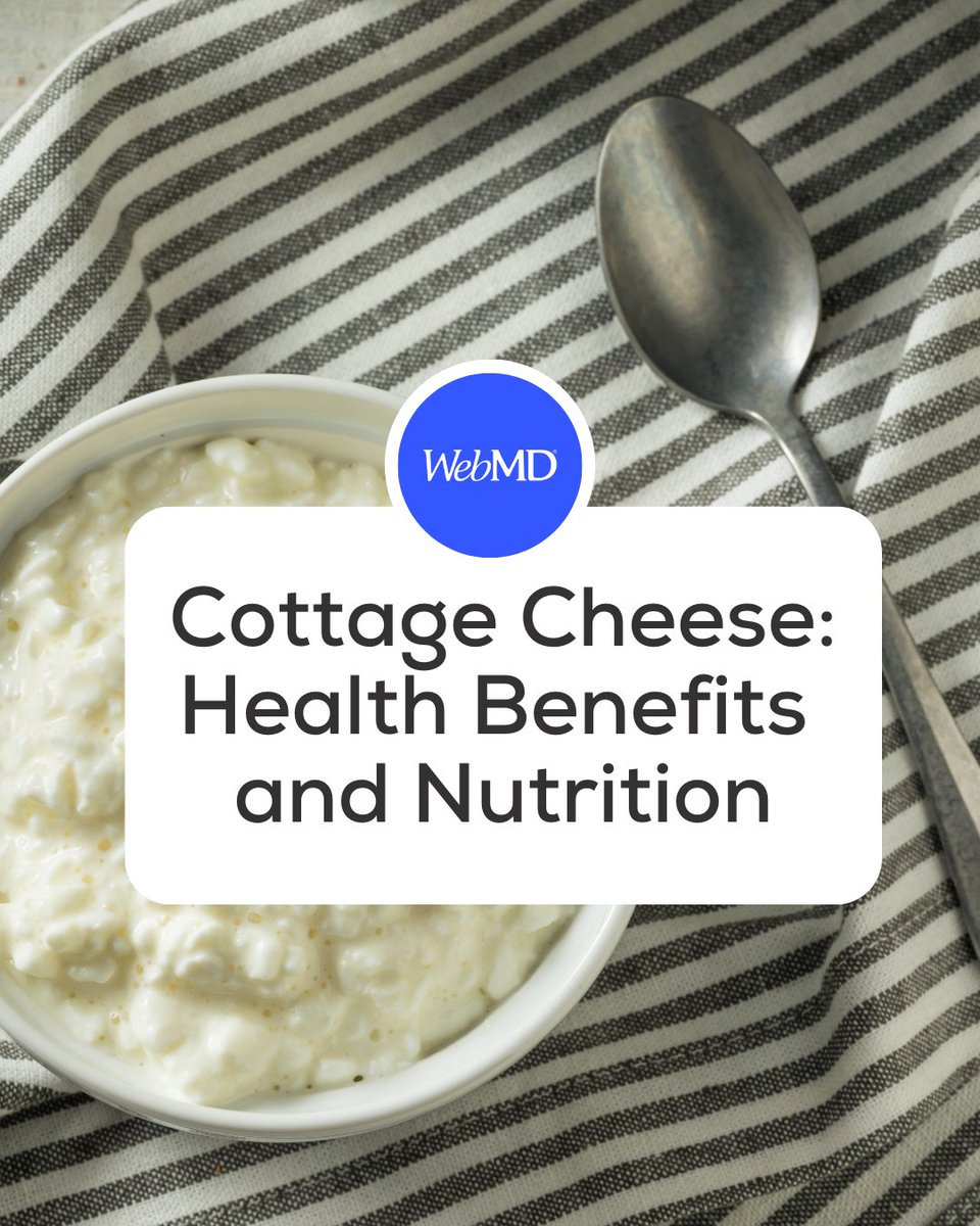 WebMD's tweet image. One cup of full-fat cottage cheese delivers 40% of your daily vitamin B12 needs. That’s important for nerve and blood cell health! wb.md/4oZmxfP