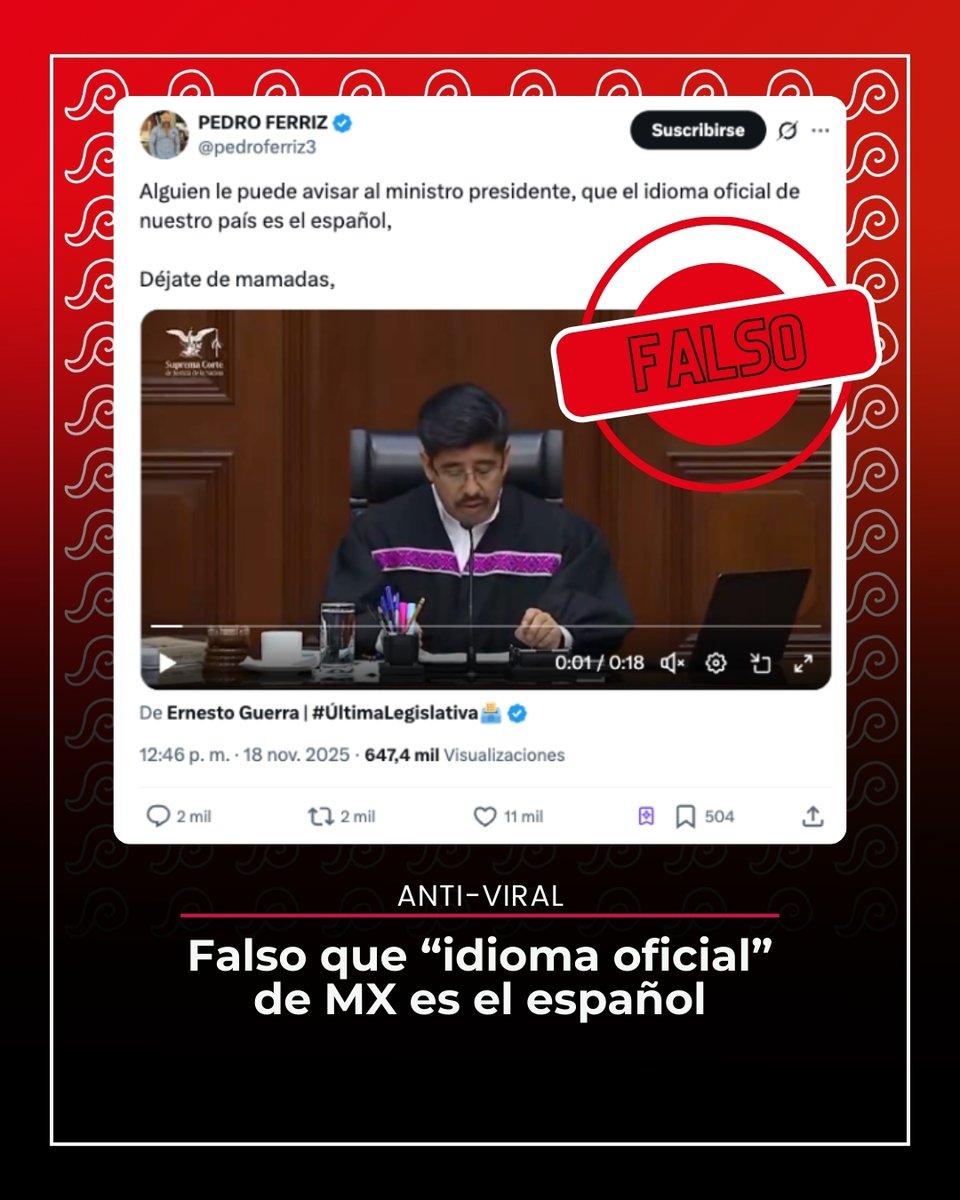 verificado_mx's tweet image. #México no tiene un &quot;idioma oficial&quot;. 🇲🇽 ❌

El #español y las 68 #LenguasIndígenas (con sus más de 360 variantes) son lenguas NACIONALES con la misma validez. ✅

#TeConvieneSaberMás 🔎