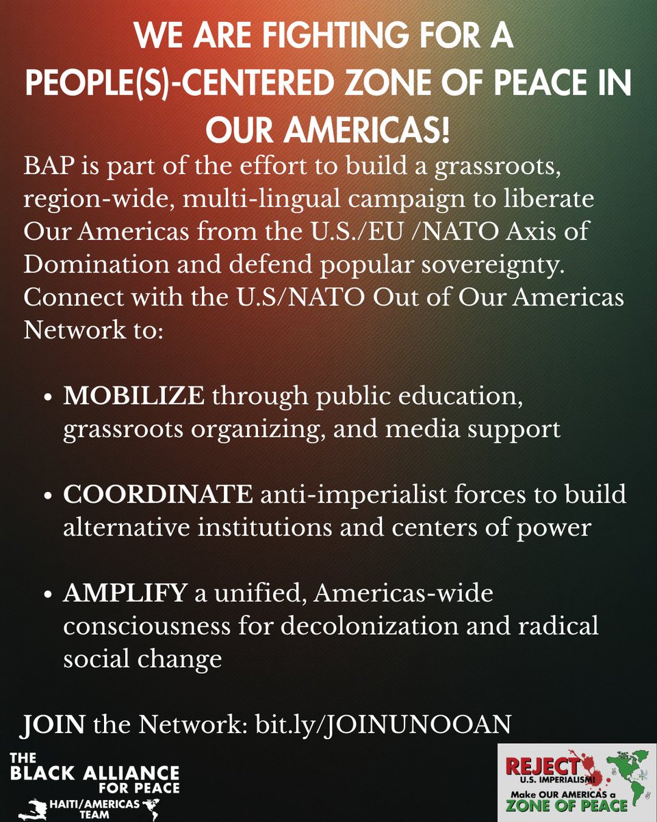 Blacks4Peace's tweet image. U.S. Out of Our Americas!
¡Viva la Revolución Bolivariana!
Make Our Americas a Zone of Peace!