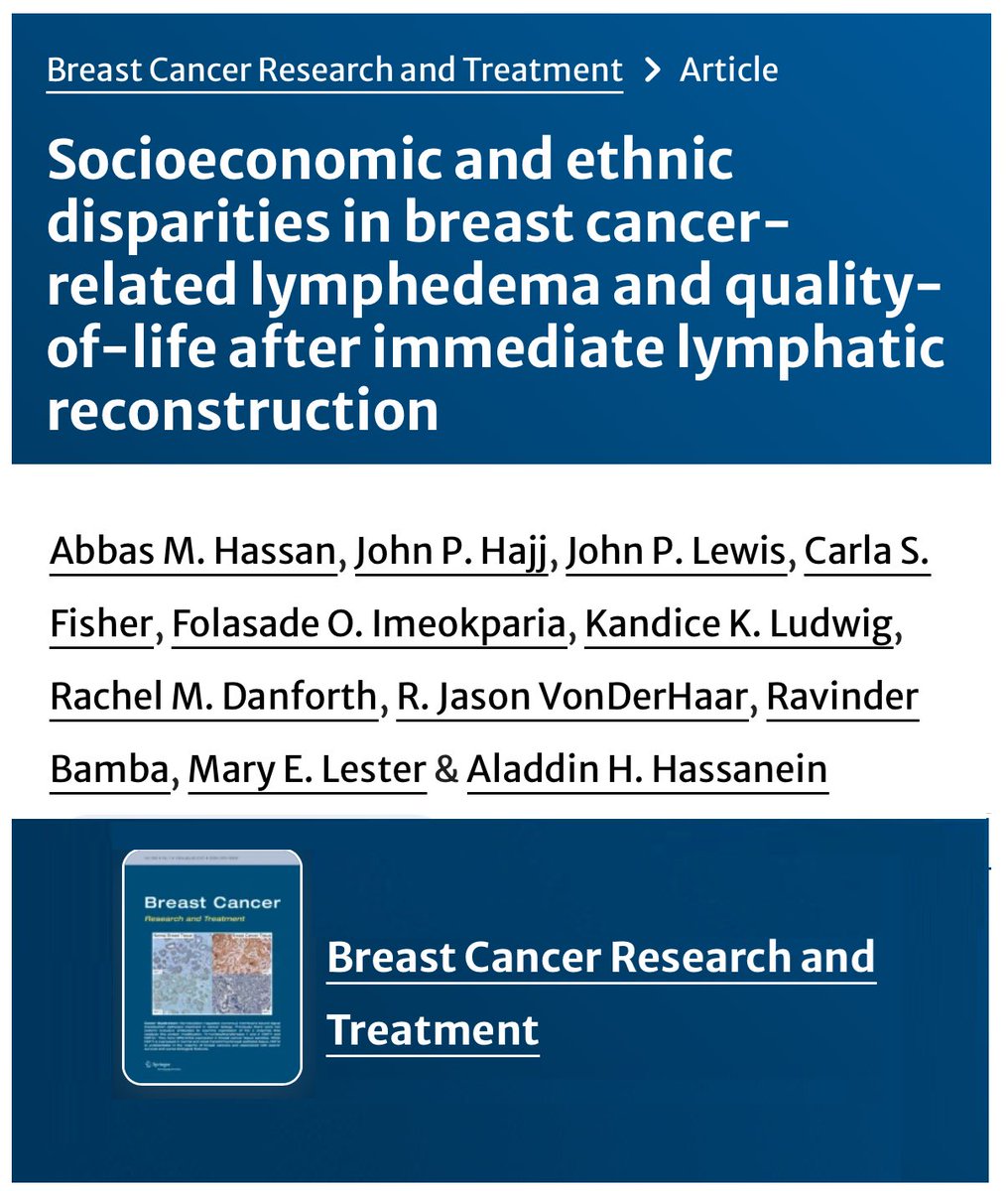 Just published in Breast Cancer Research and Treatment!

We analyzed disparities in lymphedema prevention surgery. 

Key findings:
🚩 5x higher lymphedema risk in deprived neighborhoods.
🚩 Significantly worse quality of life for Black patients in these neighborhoods.  

Your zip