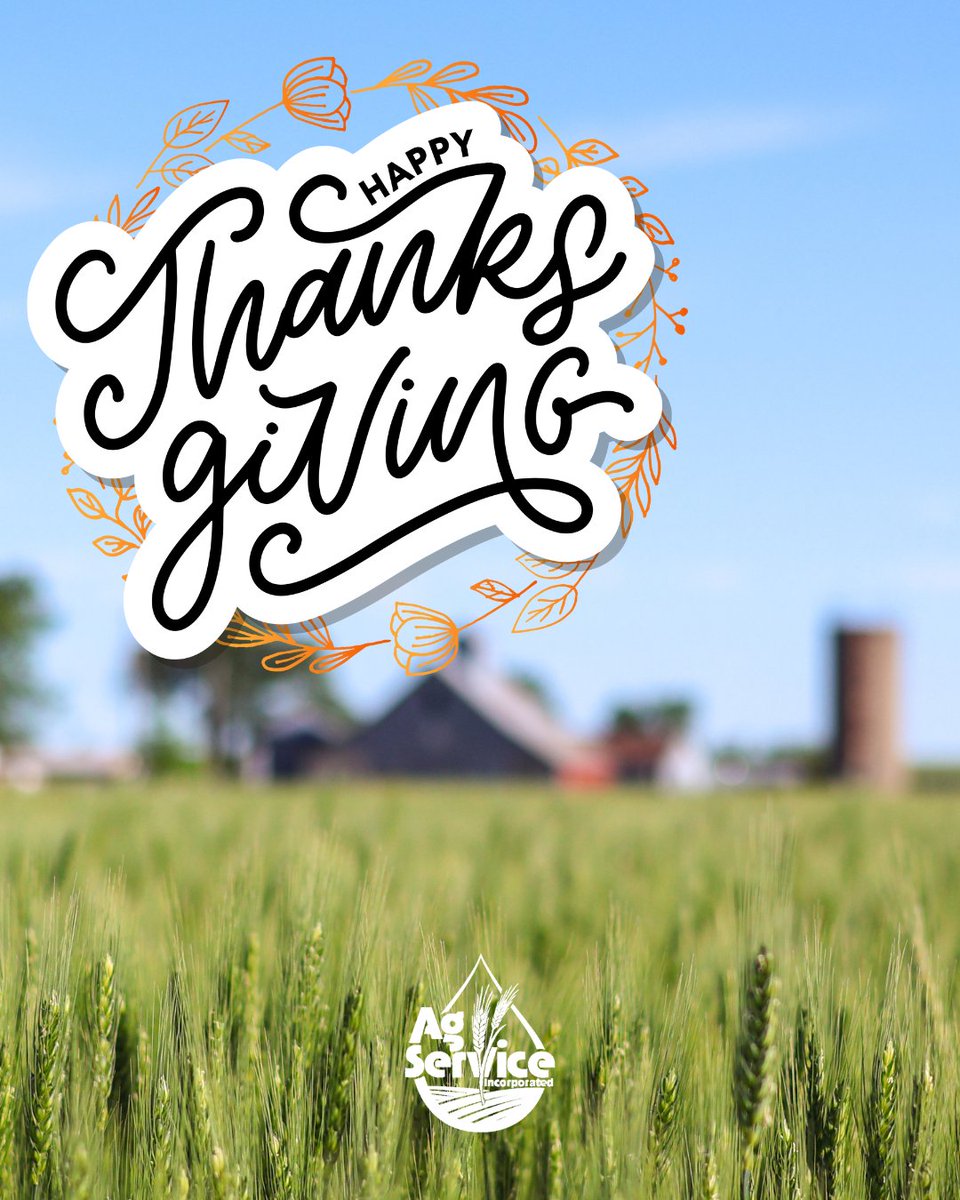 AgServiceInc2's tweet image. Happy Thanksgiving 🦃 In the spirit of giving thanks, we'd like to thank all of our customers for your loyalty and support.

Our offices will be closed today in observance of the holiday.

#AgServiceInc #HappyThanksgiving #ThankfulForOurCustomers