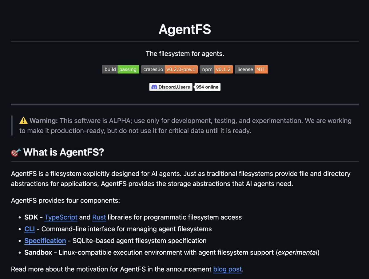 One of the BIGGEST trends in agents is being able to leverage a file system for memories 🧠

Agent FS may be an interesting solution for this...