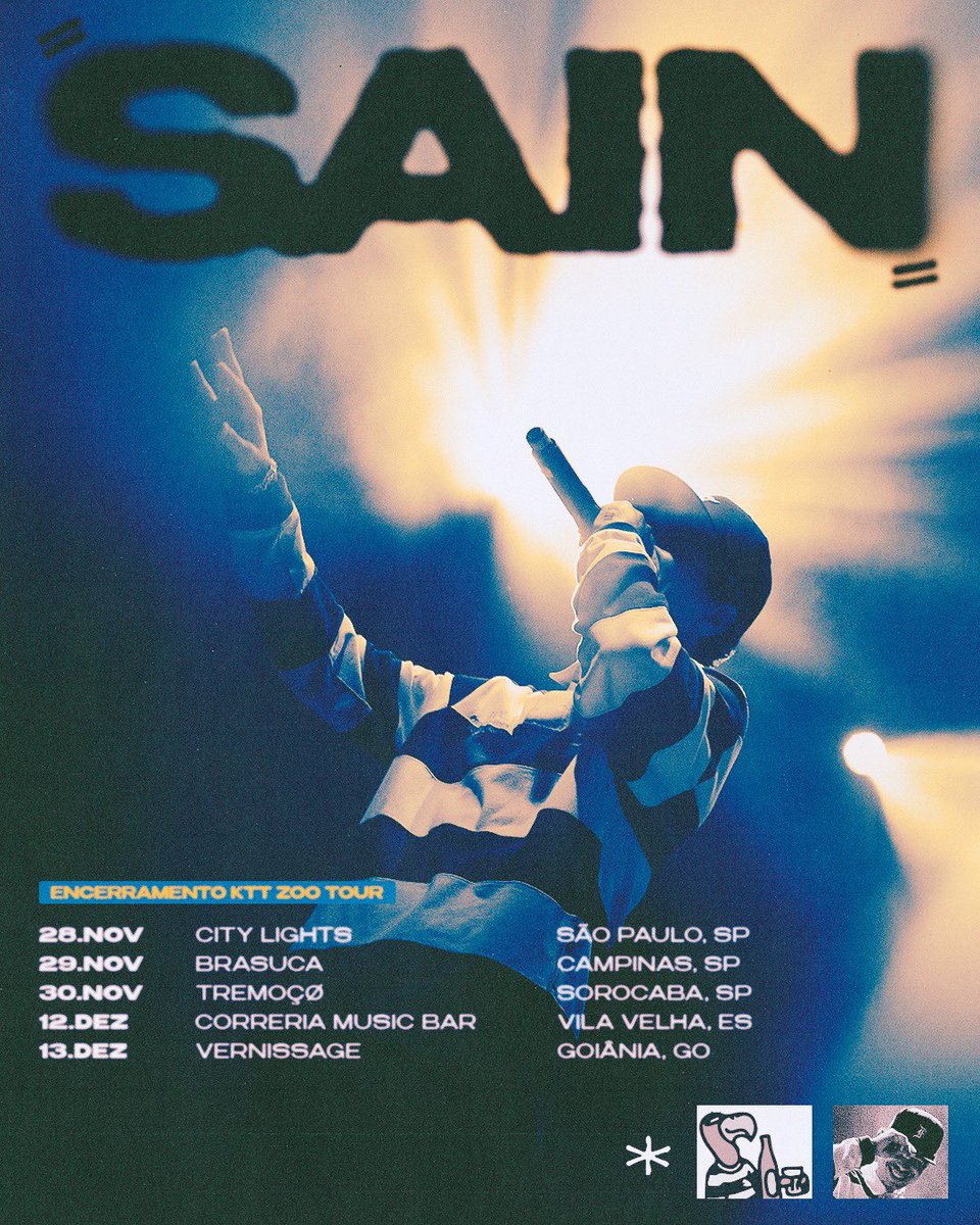 A ERA KTTZOO TÁ CHEGANDO AO FIM!
São os ultimos shows! pega a vz do ingresso e qm é esperto sabe q tem desconto no meu canal de transmissão no Insta
28.11 - City Lights (SP)
29.11 - Brasuca (Campinas - SP)
30.11 - Tremoçø (SP)
13.12 - Vernissage Club (GO)
linklist.bio/sain