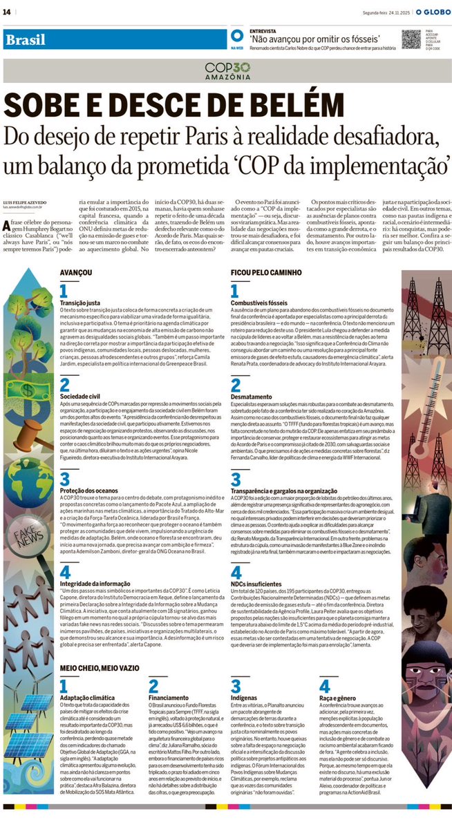 O GLOBO - *Do desejo de repetir Paris à realidade desafiadora, um balanço da prometida COP da implementação* <a href="/arayaraoficial/">Instituto Internacional Arayara</a> @amazonclimatehub #cop30 #PósCOP30 #justiçaclimática arayara.org amazonclimatehub.org