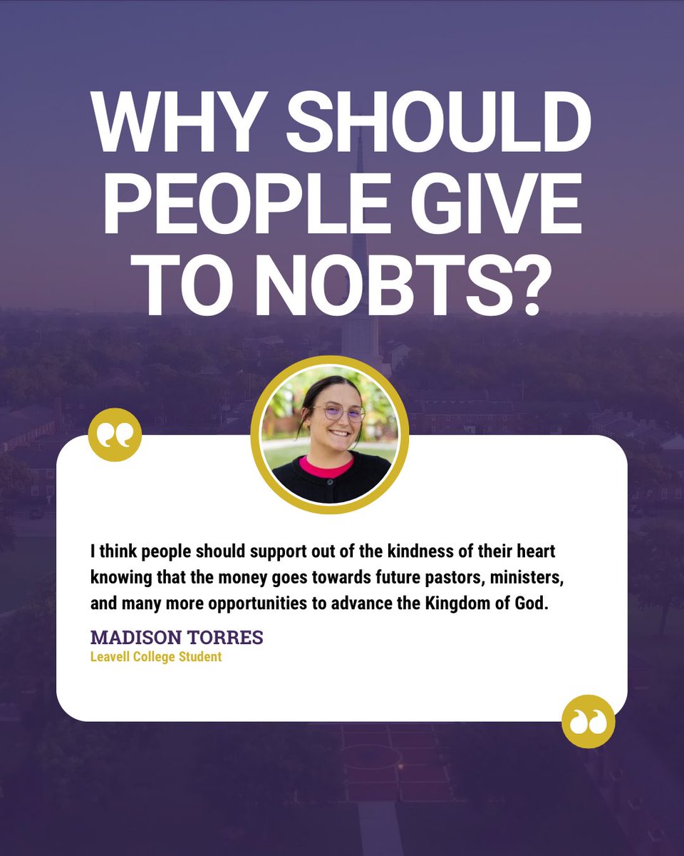 On December 2nd, Giving Tuesday, you have the special opportunity to invest in NOBTS &amp; Leavell College. Hear the why behind your giving, because every gift helps prepare students like Jay and Madison to serve wherever God calls.

#givingdayNOBTS #preparehere #serveanywhere