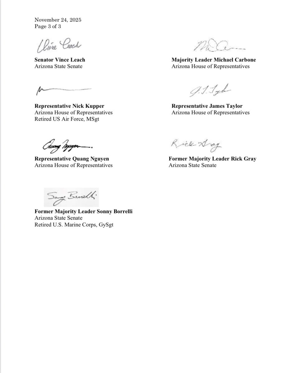 When the Pentagon has to investigate a sitting U.S. Senator for undermining military discipline, that tells you everything you need to know.

Senator Mark Kelly crossed a line — and Arizona lawmakers aren’t staying quiet.

Read the letter. ⬇️

azsenaterepublicans.gov/_files/ugd/2f3…