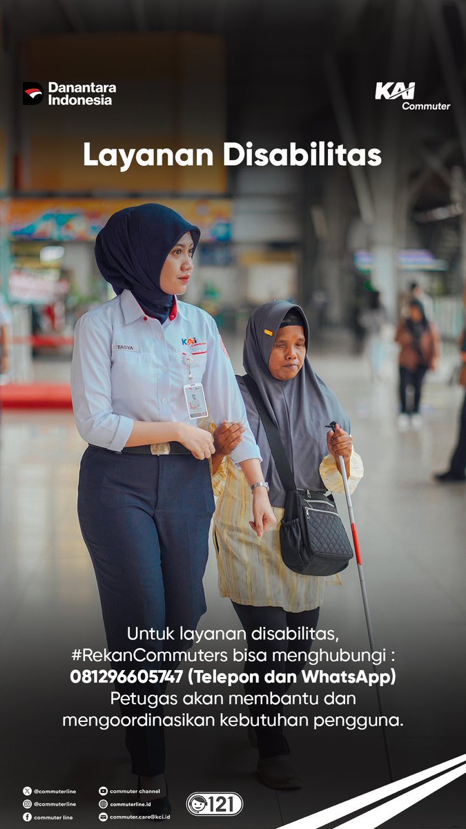 CommuterLine's tweet image. #RekanCommuters Untuk mendukung aksesibilitas bagi penumpang dengan disabilitas, PT Kereta Commuter Indonesia menghadirkan layanan khusus di nomor 0812-9660-5747, dapat dihubungi melalui telepon atau WhatsApp. Petugas kami siap membantu dan mengoordinasikan kebutuhan Anda selama…