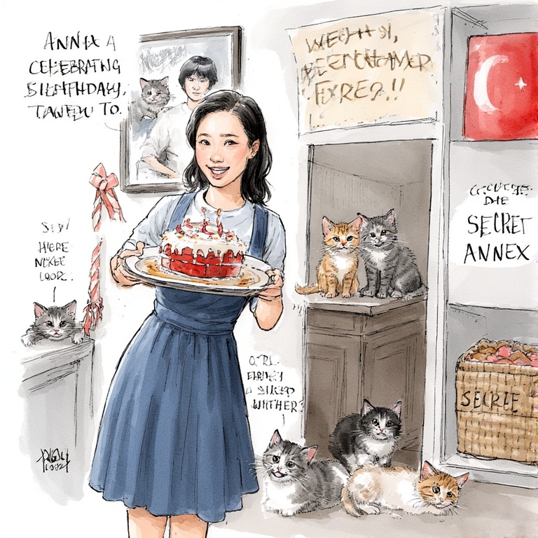 StephenSipila's tweet image. #AuthorsOfTwitter #author #AuthorSpotlight an Asian female version of Anne Frank celebrating her birthday in the secret annex with lots of kittens.