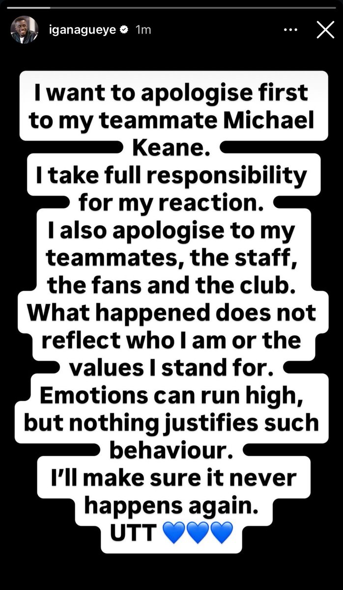 📱Idrissa Gueye’s latest Instagram story post apologising for his red card