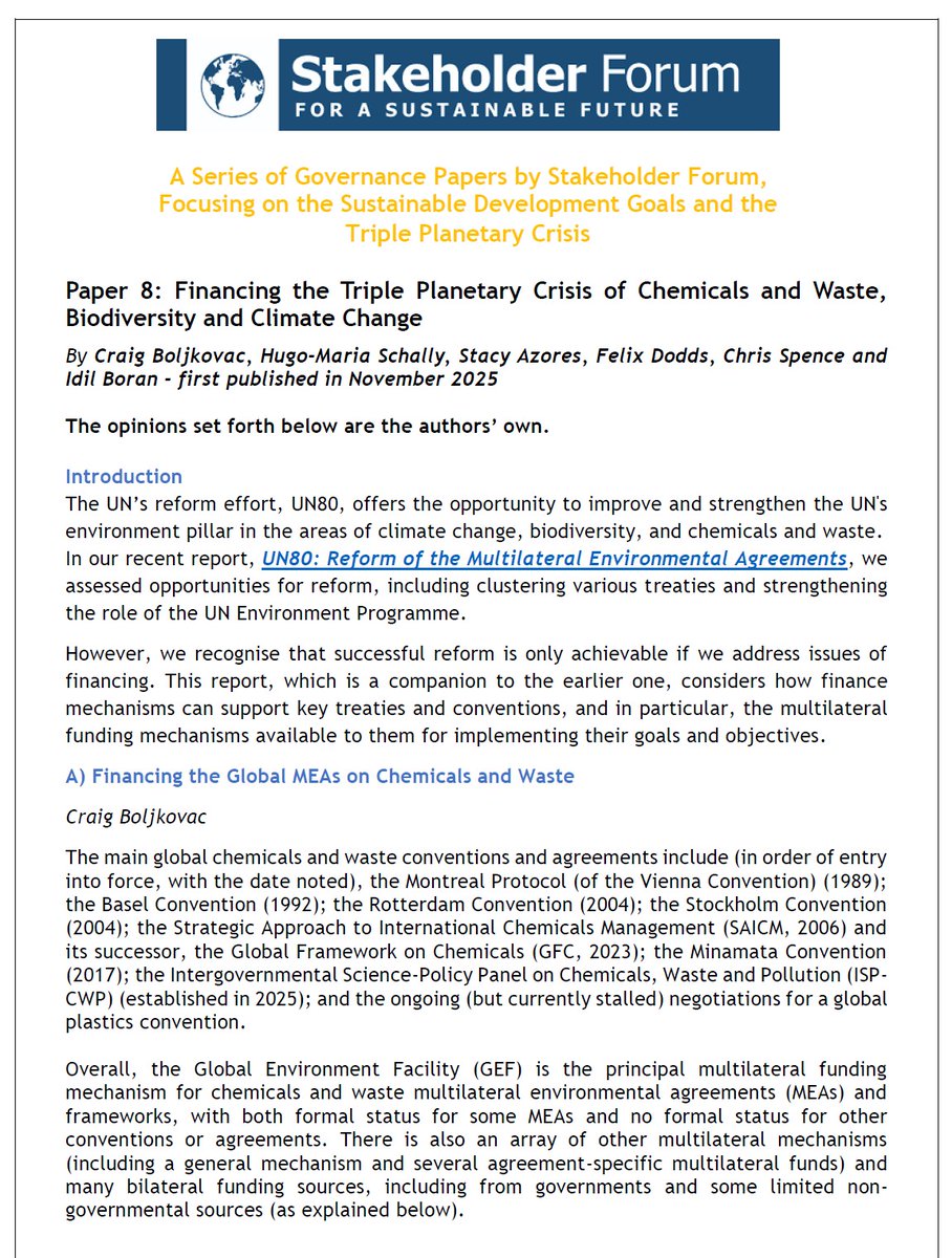 ‘Financing the Triple Planetary Crisis of Chemicals and Waste, Biodiversity, and Climate Change’ By Craig Boljkovac, Hugo-Maria Schally, et. al., SF's newest Governance Paper, is now Available. Read it here: tinyurl.com/ymts59x8