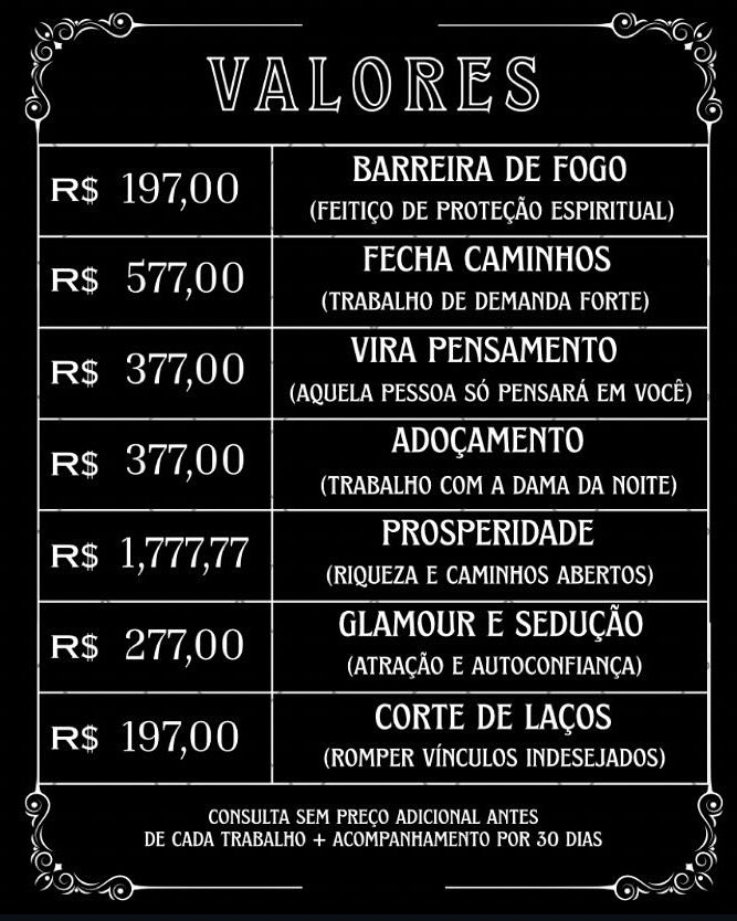 ellacartomante's tweet image. Minha tabela de valores. 🖤