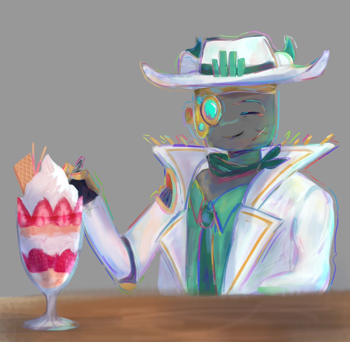scythe from #phighting eats a strawberry parfait