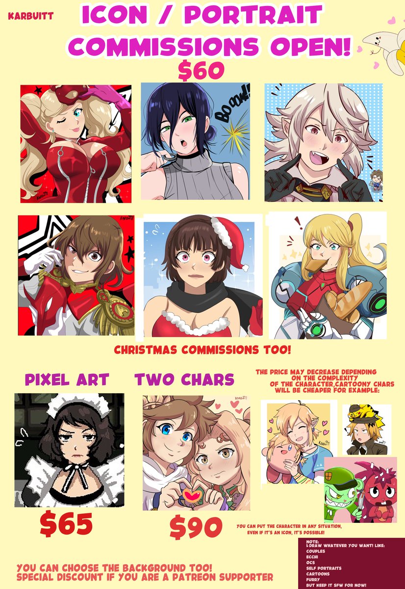 Karbuitt's tweet image. After years, I&apos;m finally opening comms! 
For now it will only be icons/ portraits.
If you are interested, DM me Or send me an email / (karbuitt6@gmail.com) and if you like we can also talk on Discord
They will be open until the end of the year