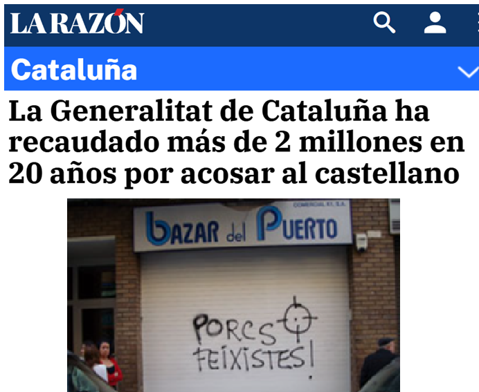 CCivicaCatalana's tweet photo. Multar a los ciudadanos por la lengua con que rotulan su tienda.

Algo insólito en una democracia en el mundo

Imponen su lengua a la gente con multas, acosos y vandalismo y encima llaman "fascistas" a los demás

Ojalá un día un gobierno decente en España acabe con esta vergüenza https://t.co/Txl2A3vtAY