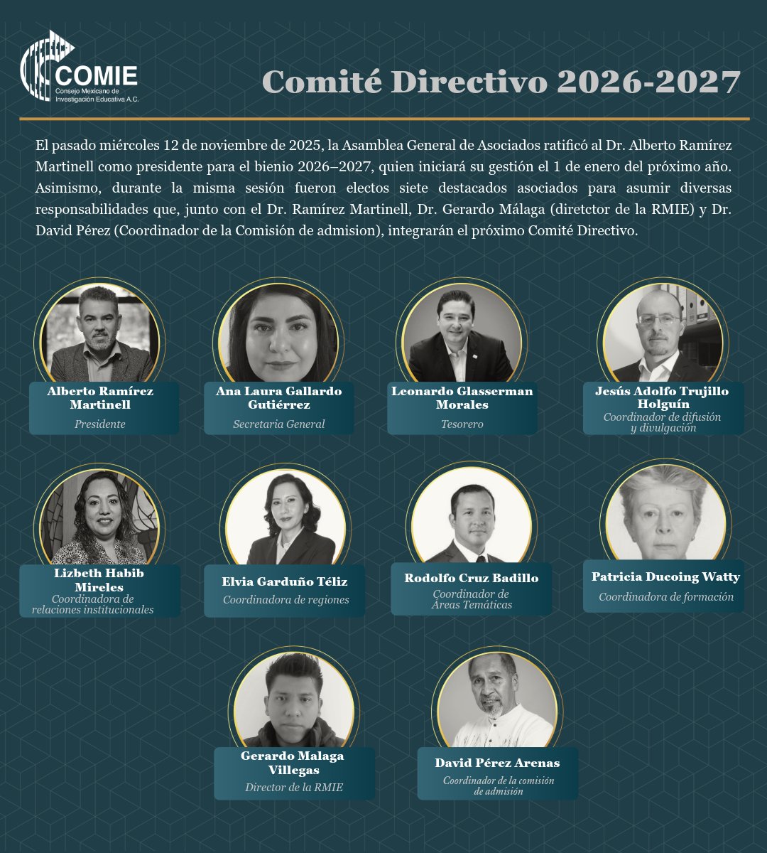 comiemx's tweet image. #ComunidadCOMIE | la Asamblea General de Asociados ratificó al Dr. Alberto Ramírez Martinell como presidente para el bienio 2026–2027. En la misma sesión fueron electos siete destacados asociados para asumir integrar el próximo #ComitéDirectivo. #XVIIICNIE #COMIE2025