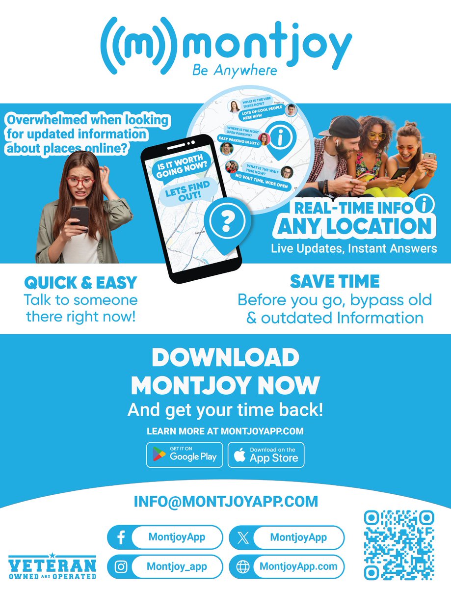 Meet Montjoy: Your new #GroundTruthUtility.  Montjoy cuts through the chaos. Get instant, verified information directly from people at the places you care about right now. Real-Time Answers: Download Montjoy % FREE today!  onelink.to/downloadmontjo… #MontjoyApp #GroundTruth