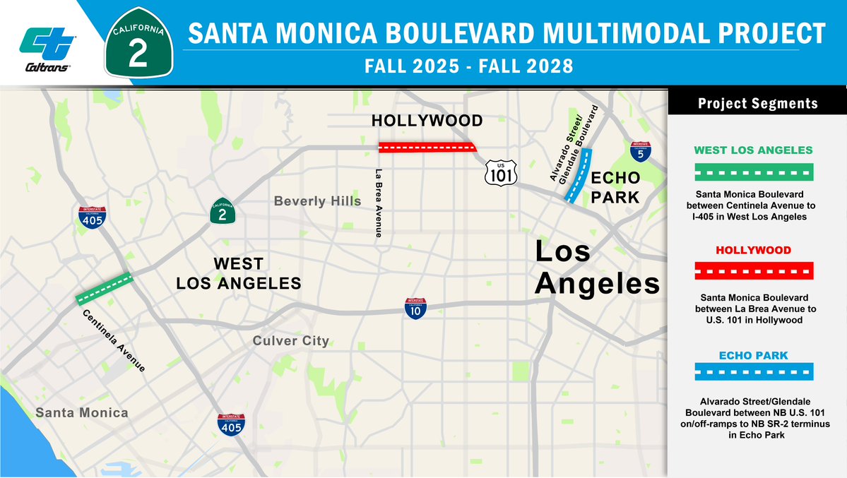 CaltransDist7's tweet image. ⚠️ STATE ROUTE 2 MULTIMODAL PROJECT ⚠️

Lane reductions and parking restrictions for multimodal project along SR-2 in West Los Angeles and Echo Park from 12/1 to 12/7. Details below.

Alerts: forms.cloud.microsoft/g/vzCYhcDxWh