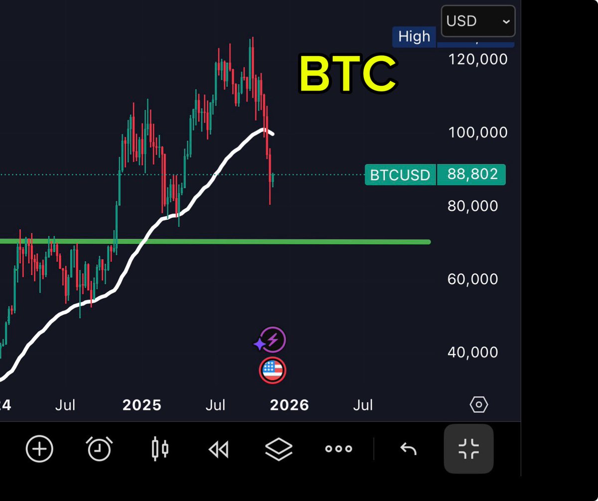 ProfitBeasttt's tweet image. Compared to Bitcoin, $MSTR is already below a very important support level, while $BTC is lagging behind.
