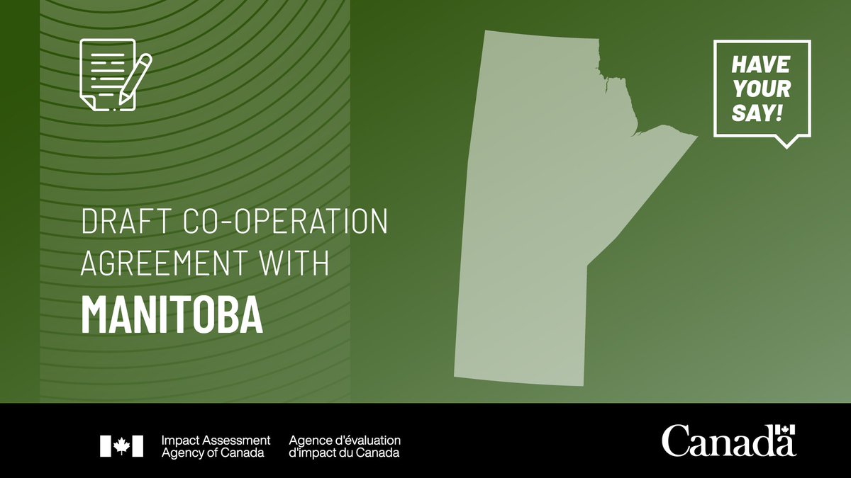 iaac_aeic's tweet image. 👋Hello Manitobans!

🤝Share your thoughts on how we can work with Manitoba on federal and provincial environmental and impact assessments of major projects.

🔗Have your say by December 15: letstalkimpactassessment.ca/co-operation-a…

#ImpactAssessment #OneCanadianEconomy #Manitoba