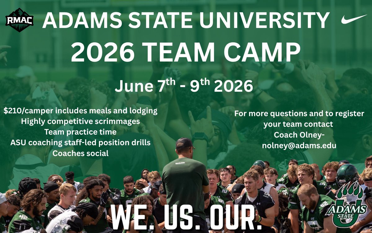 High school coaches- we will be hosting our team camp June 7-9 here on campus in Alamosa. Go Grizz!!
