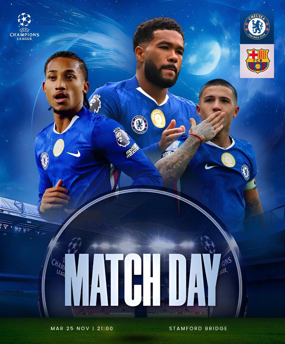 JOUR DE MATCH 🔵🔵

⚽ | CHELSEA - BARCELONE
🏆 | <a href="/ChampionsLeague/">UEFA Champions League</a> 
🏠 | Stamford Bridge       
🕖 | 21h00
💬 | Commenté en live sur <a href="/ChelseaFrance/">Chelsea FR</a>
📺 | <a href="/CanalplusFoot/">CANAL+ Foot</a>
