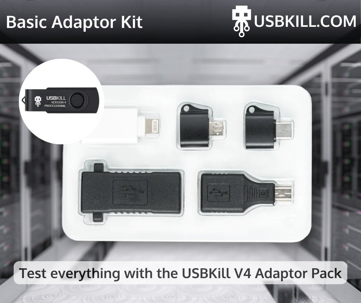 USBKill's tweet image. 🎯 Precision testing across devices with USBKill V4 Adaptor Kit. Your key to comprehensive testing. 🔑 l.usbkill.com/gKkMe 
#HardwareTesting #USBKillV4 #USBKill #Pentesting #infosec #security #RedTeam