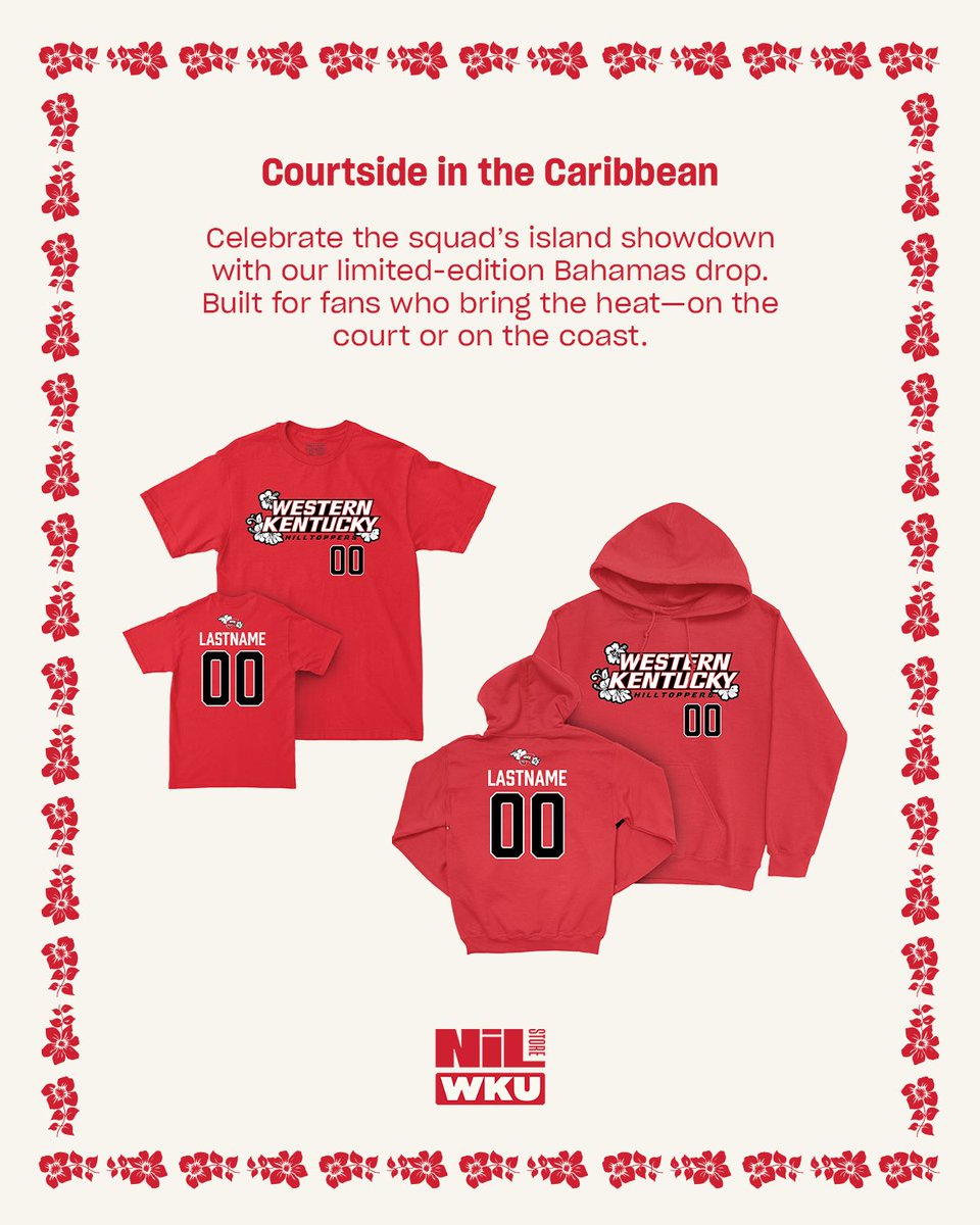 WKUNILStore's tweet image. Battle 4 Atlantis Tournament Shirts AND Sweatshirts!! Shop now to support WKU Basketball! 
➡️ nil.store/western-kentuc…
ALSO a 24 Hour Flash Sale
• 15% off Holiday Knit Collection - no code necessary
• Buy 2, Get 1 Free Tee - no code necessary

#wku #wkutops #wkubasketball