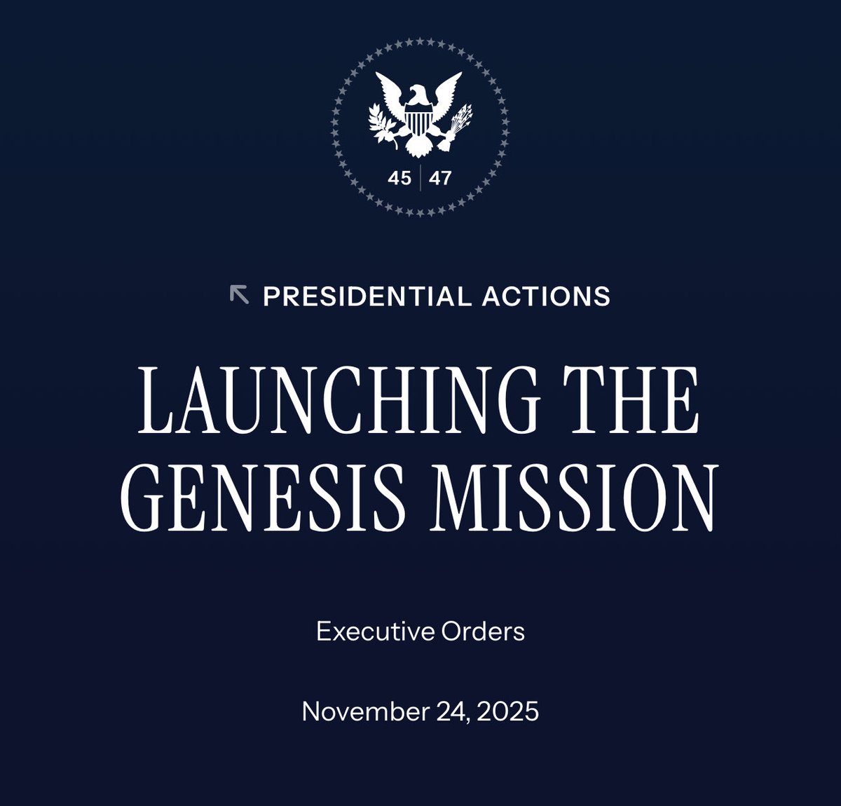 “In this pivotal moment, the challenges we face require a historic national effort, comparable in urgency and ambition to the Manhattan Project” - Genesis Mission, DoE.

AI for science and discovery at the nation state level. Are you paying attention yet?