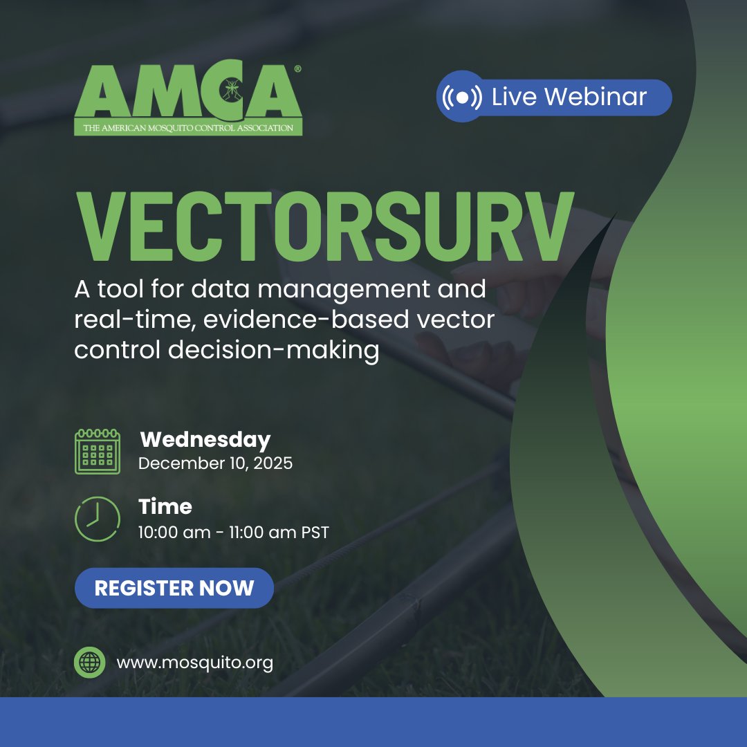 AMCAmosquito's tweet image. Join our webinar on 12/10 to see how it&apos;s transforming vector control! #VectorControl #PublicHealth
Register: ow.ly/ncts50Xx8fO