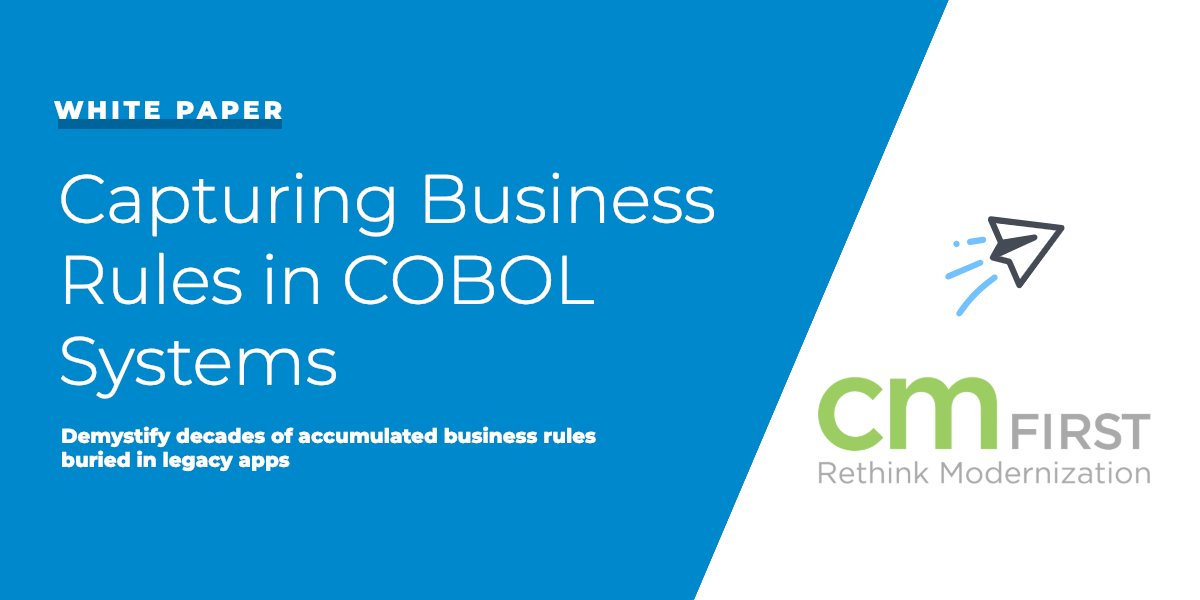 CMFirstGroup's tweet image. Demystify decades of accumulated #businessrules buried in legacy apps. #Modernize your #mainframes now. 

Download our CM EvolveIT White Paper to learn more. 

ow.ly/M5pO30jTKkP