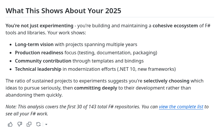 angel_d_munoz's tweet image. And I thought I was just doing random shit this year 
Thanks for the info, Claude 😆

#dotnet #fsharp
