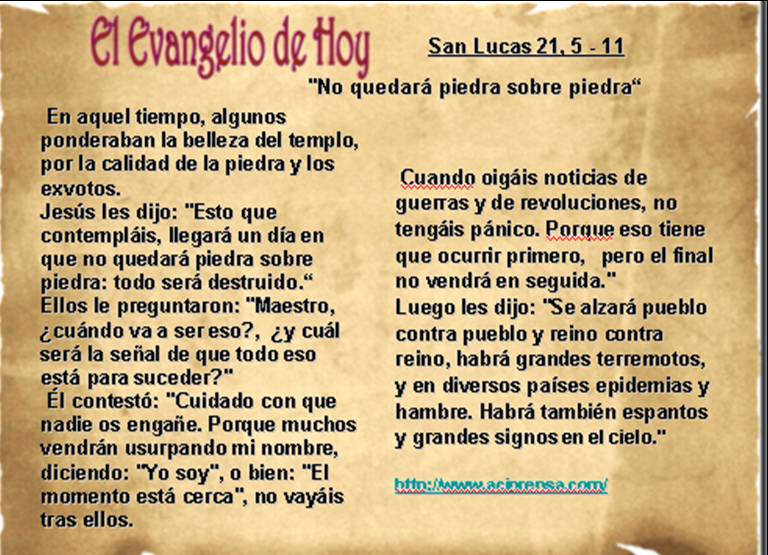 Mensaje: ante la venida del fin del mundo, que no sabemos cuándo será...tenemos que tener las maletas preparadas y con el alma limpia de pecado, con el corazón lleno de paz y caridad, habiendo cumplido nuestros deberes de estado. Así no estaremos asustados.