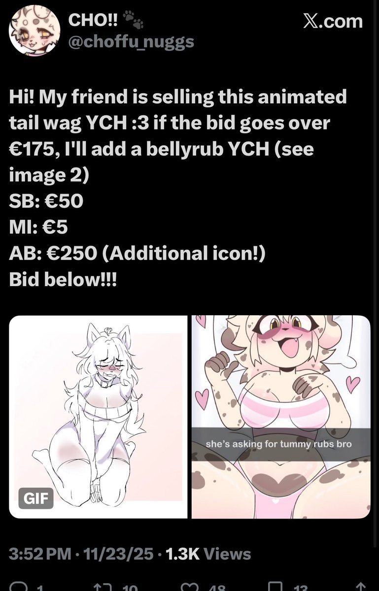 choffunuggs is actively supporting and advertising a groomers work please do not buy from them or purrkuri (the friend in question)