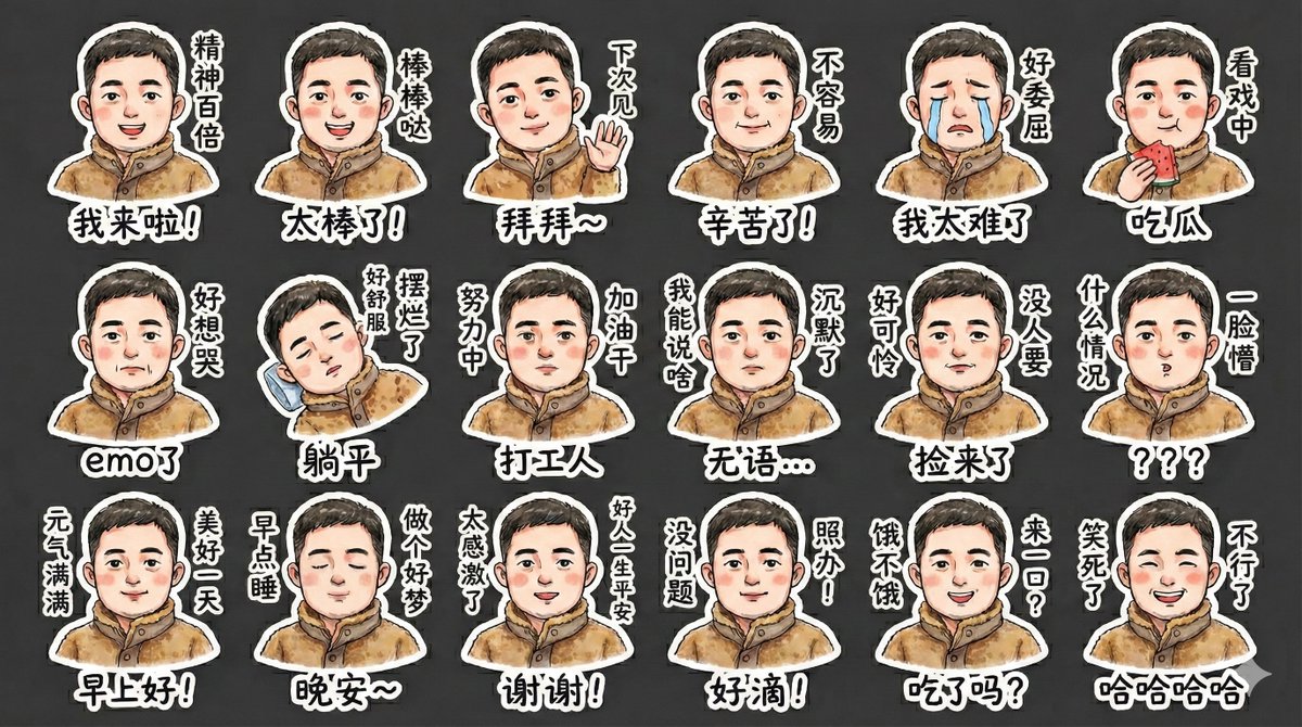 nipao's tweet image. 用🍌banana pro 制作好表情包，然后再用 crop.nipao.com 切割并添加到微信表情包里。