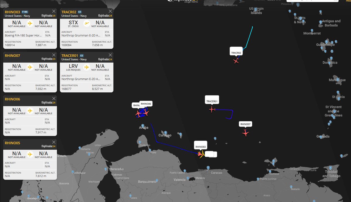 DanielBlancoPaz's tweet image. The United States has likely established aerial superiority over Venezuela and the Caribbean, with probing manoeuvres and airspace incursions being executed without prohibitive interference. Tracking by
@FaytuksNetwork