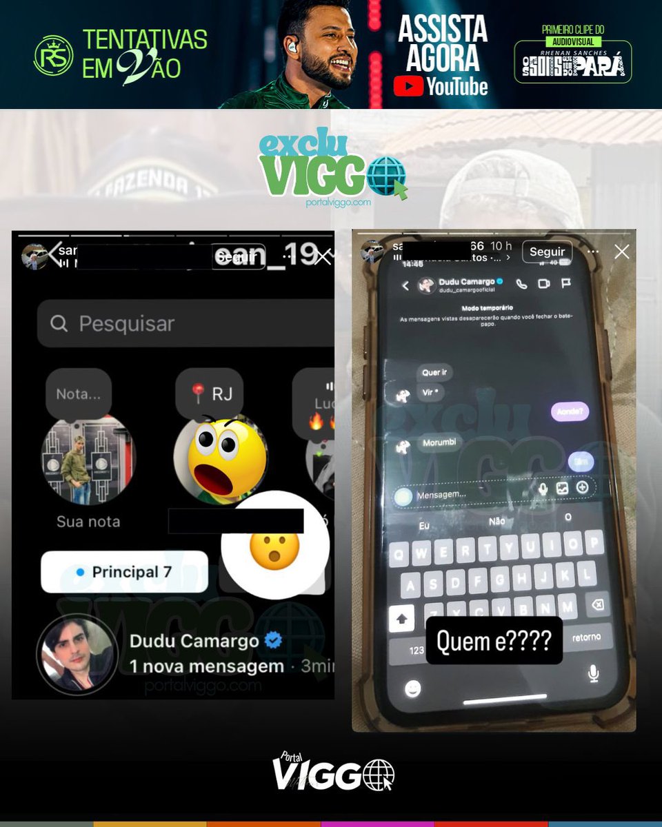 matheusviggo's tweet image. O paraense Jean Santos, criador de conteúdo adulto, compartilhou (e depois apagou) prints de supostas mensagens antigas enviadas por Dudu Camargo, apresentador e atual participante de A Fazenda, chamando-o no direct.

🌐 Saiba mais: portalviggo.com

 #excluviggo #afazenda