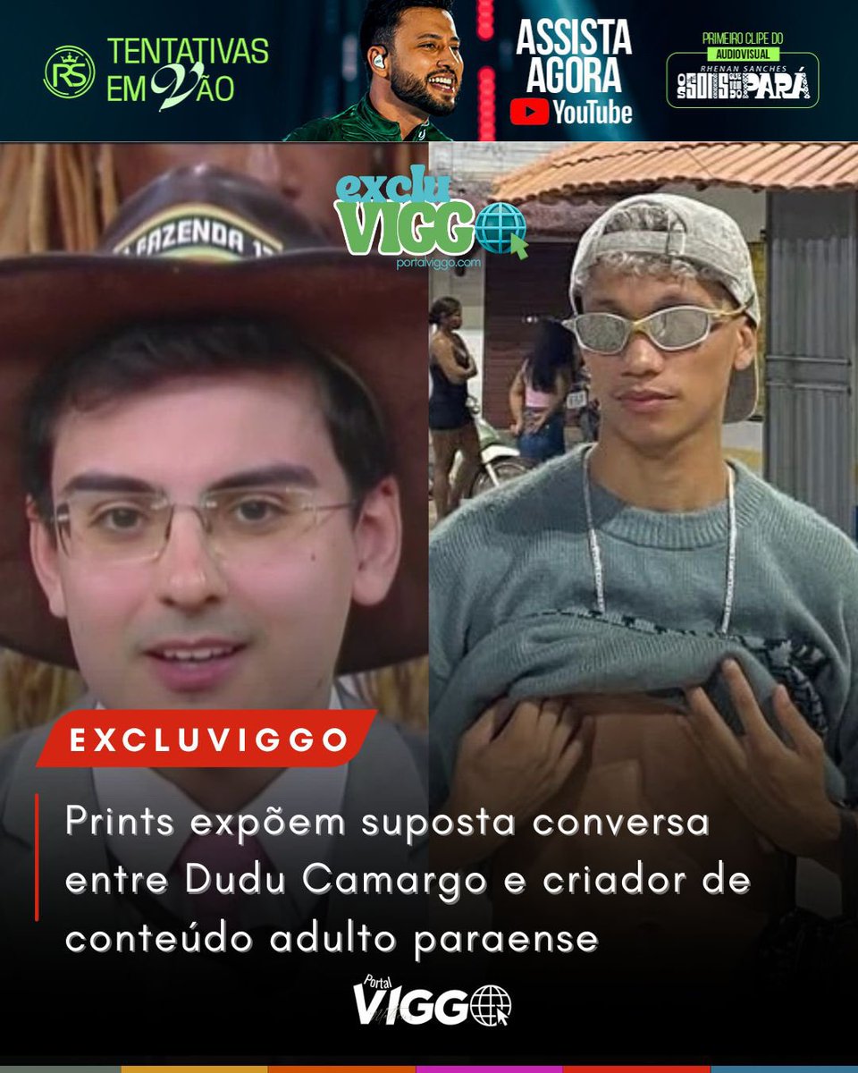 matheusviggo's tweet image. O paraense Jean Santos, criador de conteúdo adulto, compartilhou (e depois apagou) prints de supostas mensagens antigas enviadas por Dudu Camargo, apresentador e atual participante de A Fazenda, chamando-o no direct.

🌐 Saiba mais: portalviggo.com

 #excluviggo #afazenda