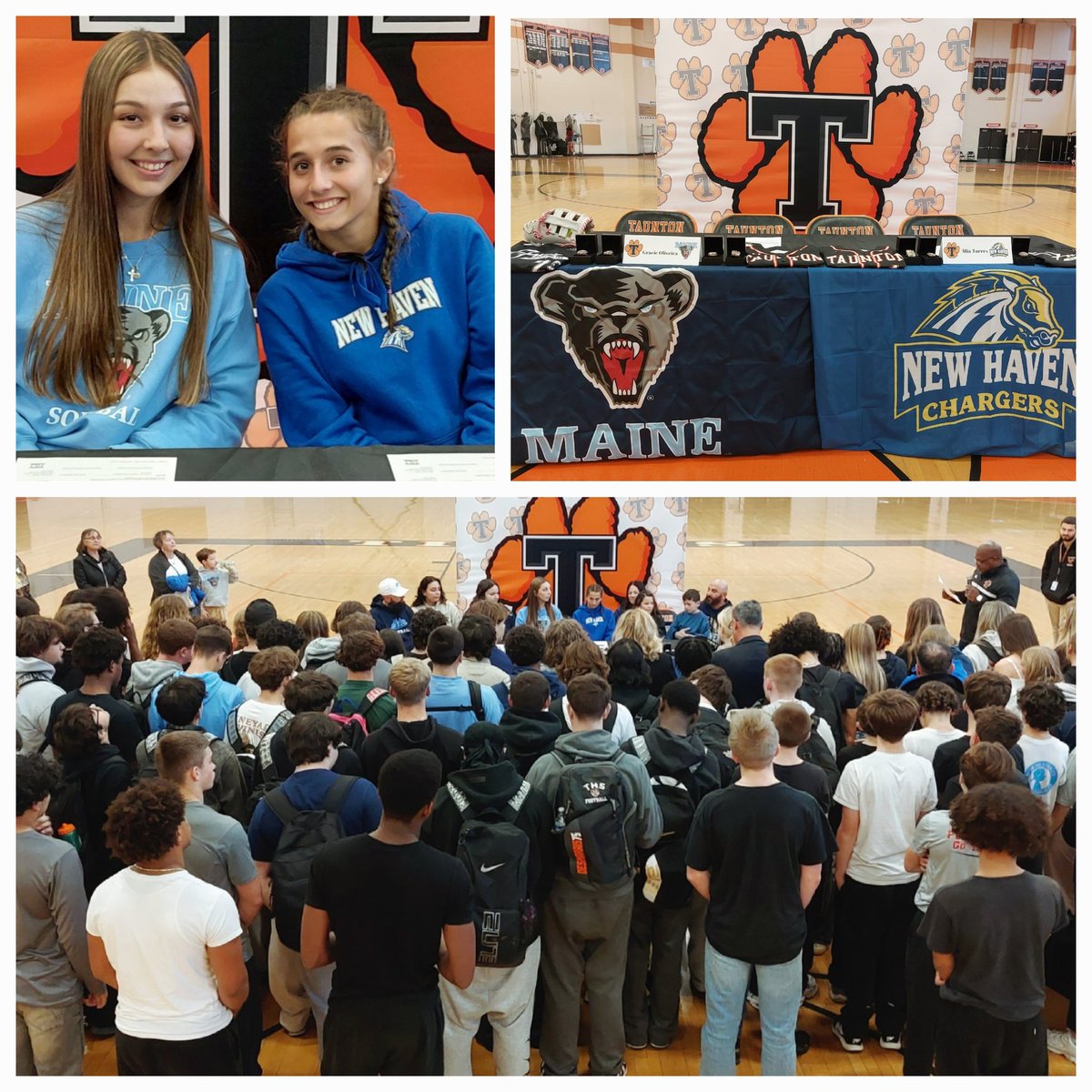 THSCoachFox's tweet image. Very special day at the Rabouin Field House. Signing ceremony for two @softballtaunton sr. captains, @gracieoliveira2 &amp;amp; @MiaRTorres. Appreciate all who came to support!! @UMaineSB @thstvstudio @UNewHavenSB @ThsWebmaster @THSstrength @CamMerritt_News @UMaineSB @FPNE18URoumelis