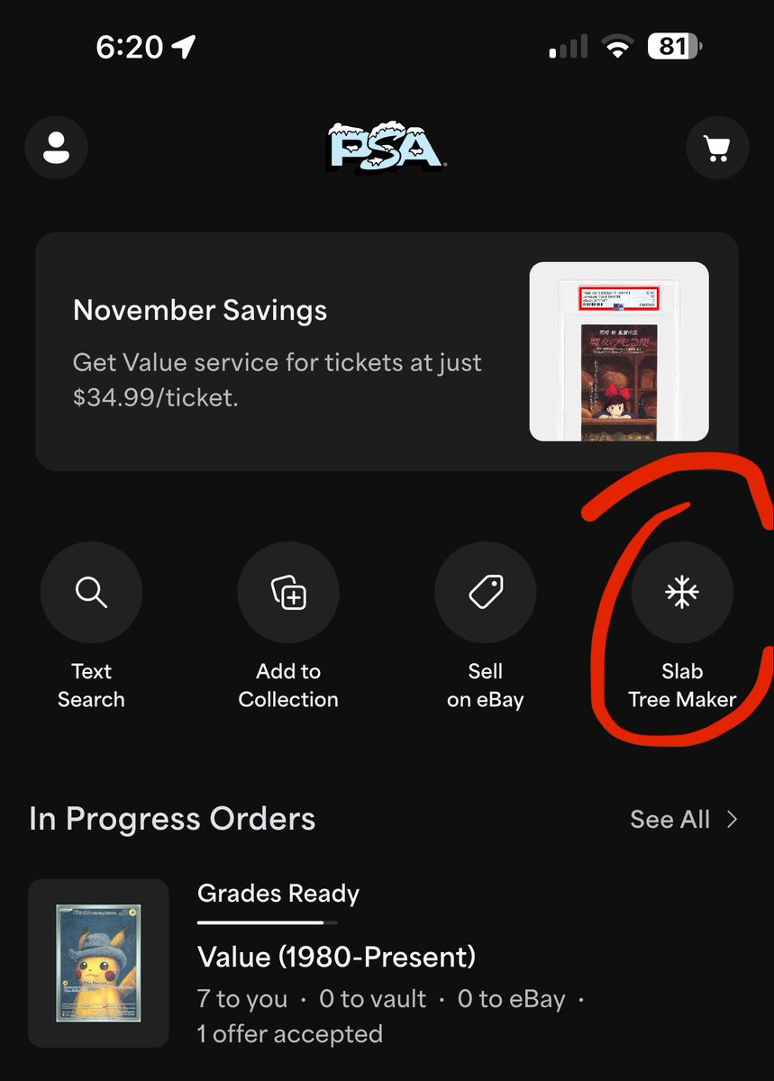StevenxTCG's tweet image. The great thing about PSA is that they take their time to make cool new features for us, like adding this little slab tree generator. I’ll take this little slab tree photo over faster grading times any day of the week.