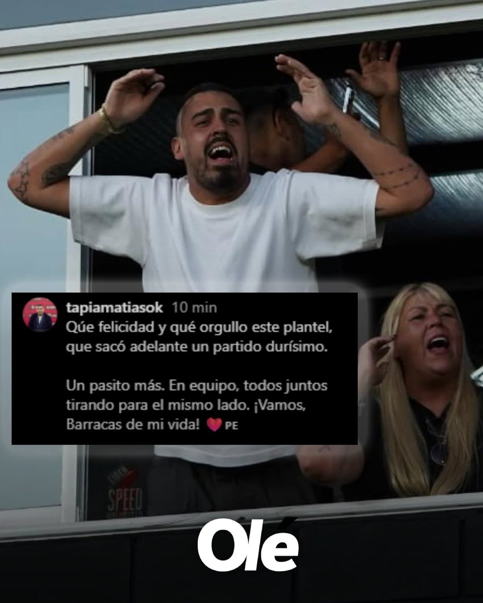DiarioOle's tweet image. &quot;UN PASITO MÁS&quot; ⚽️

🏆 Matías Tapia, hermano del Chiqui y presidente de Barracas, se mostró orgulloso en sus redes tras la clasificación a los cuartos del Torneo Clausura