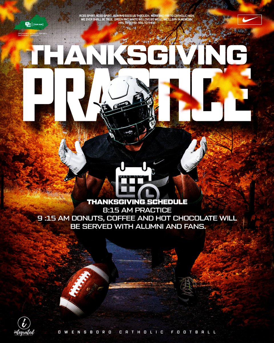 OCath_Football's tweet photo. Aces Fans: All friends, family, and alumni are invited to the Aces Thanksgiving morning practice starting at 8:15 AM. Donuts, coffee and hot chocolate will be provided. Please help spread the word to support this great team! All are welcome!

#WeAreOC https://t.co/SmQ9BJ9Fk7
