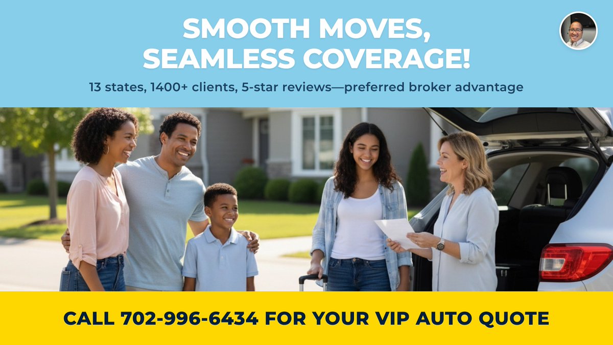 nevadains's tweet photo. On the road, but never off coverage! One client moved coast-to-coast; thanks to our 13-state licensing, they drove insured every mile. 5-star reviews, preferred broker, 1400+ happy clients. Moving soon? Call 702-996-6434! #RelocationReady #AutoInsurance https://t.co/MVkrERrBTN