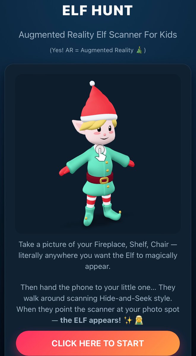 Augmented Reality #elfhunt.  Take pictures of hiding places in your house, then let the kids use the scanner to find the Elf.  Completely free.  Enjoy.  Try here yerman.uk/elfhunt   #elf #AR #christmas #kids #fun #free