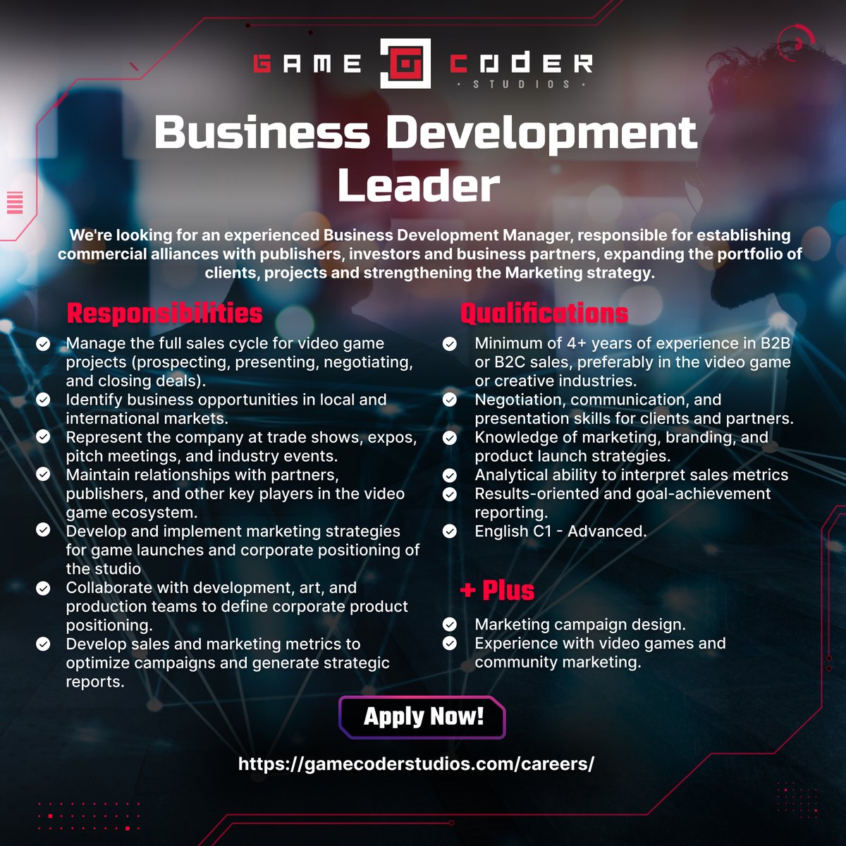 GameCoder_Team's tweet image. Job Opportunity | Business Development Leader

We&apos;re looking for an experienced Business Development Leader. 

Apply here: nexus.gamecoderstudios.com/r/BizDevLead25
